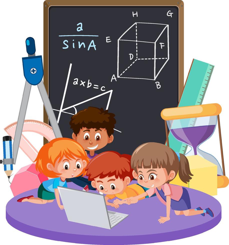 Children learning math with math symbol and icon vector