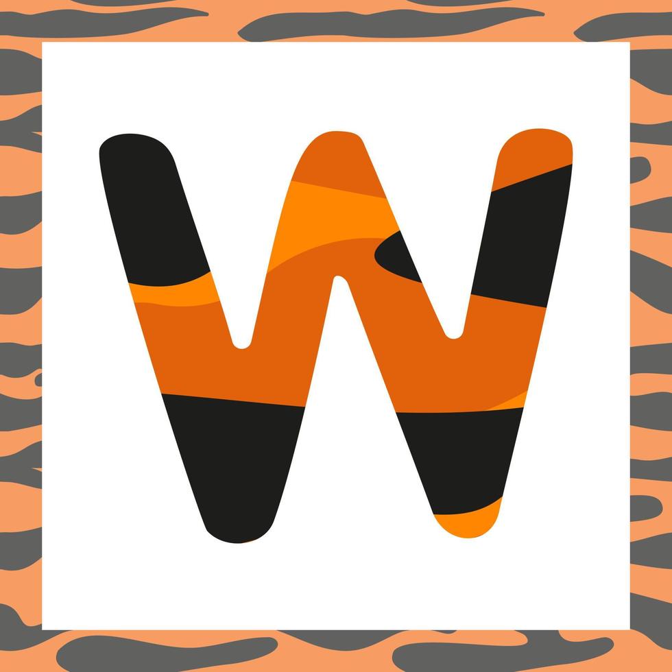 Letter W with tiger pattern vector