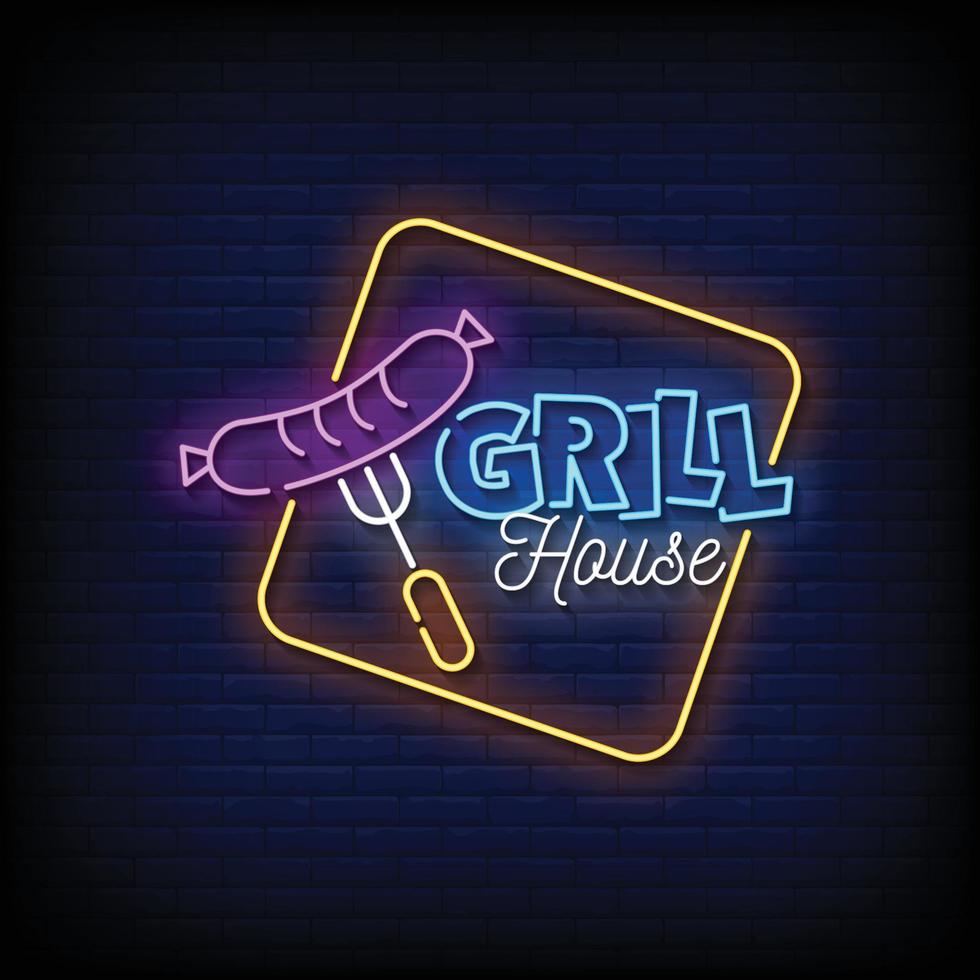 Grill House Neon Signs Style Text Vector