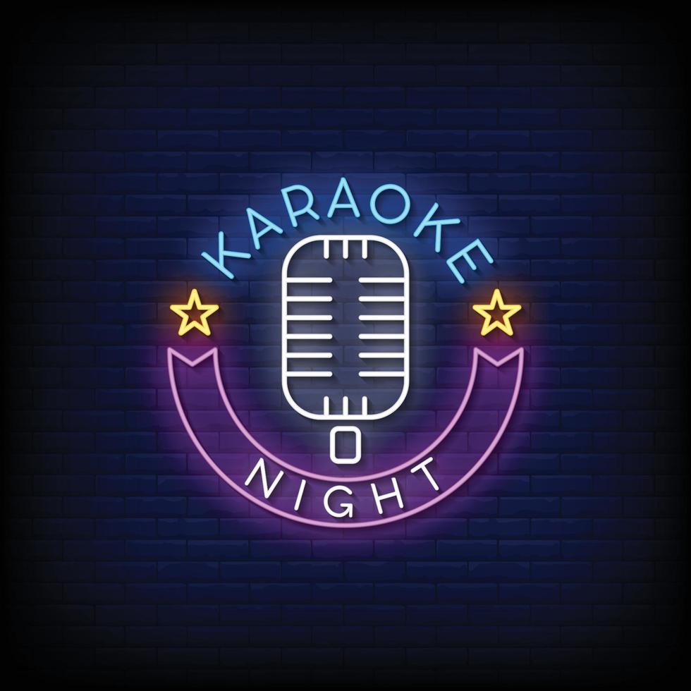 vector de texto de estilo de letreros de neón de noche de karaoke