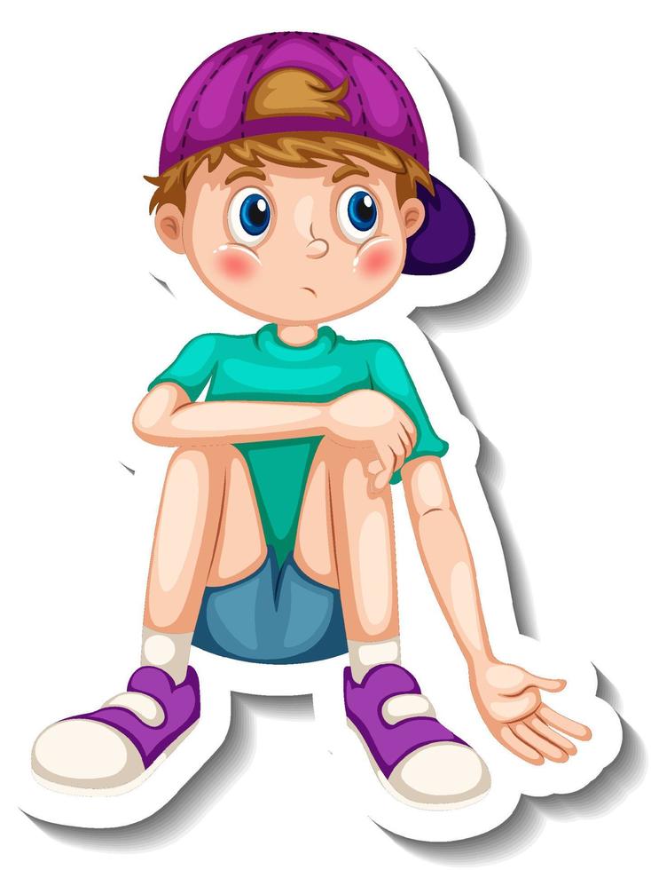 Sticker template with a boy cartoon character isolated vector