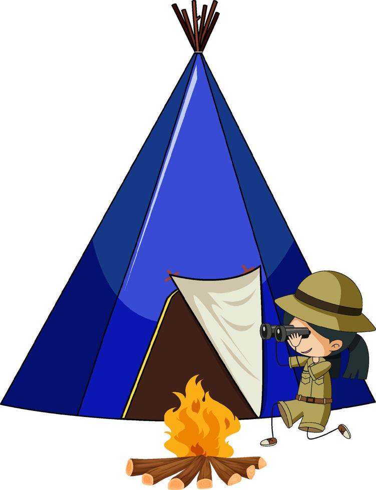 Camping tent with doodle kids cartoon character isolated vector