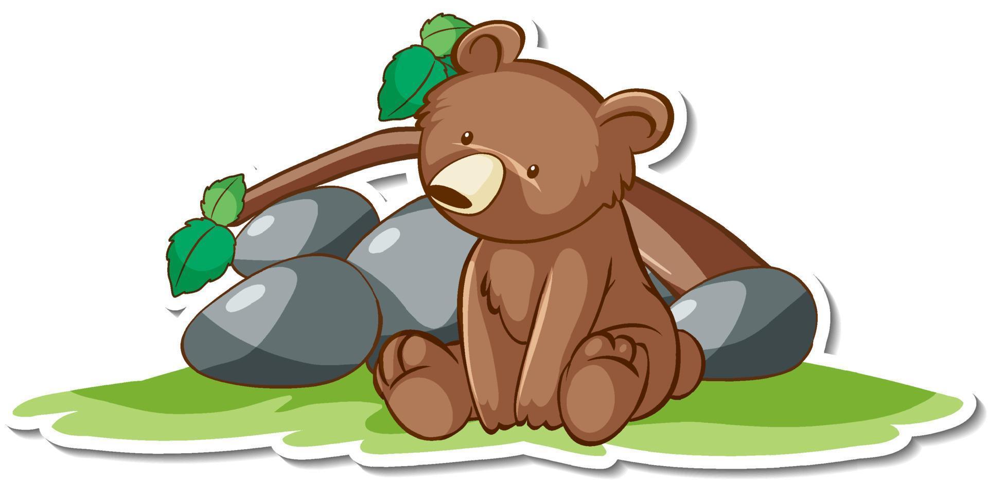 Cute grizzly bear in sitting pose sticker vector