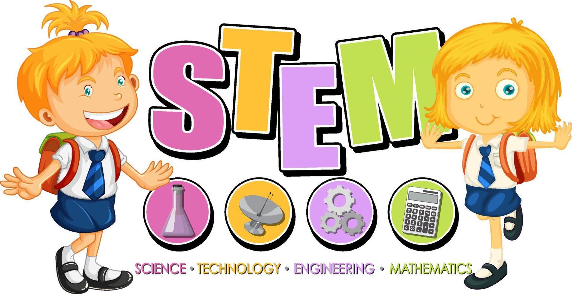 Student kids cartoon character with STEM education logo vector