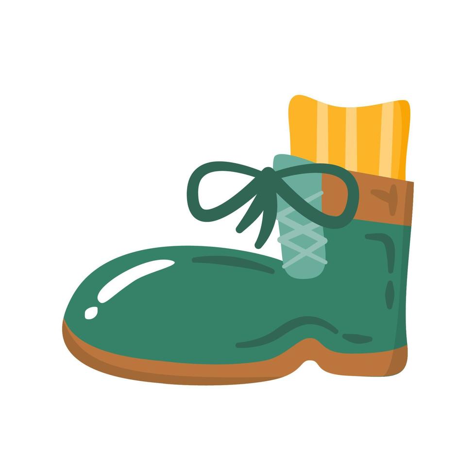 Cute cartoon autumn or winter boot flat vector illustration.  Seasonal footwear for rainy or snowy weather isolated on white background.
