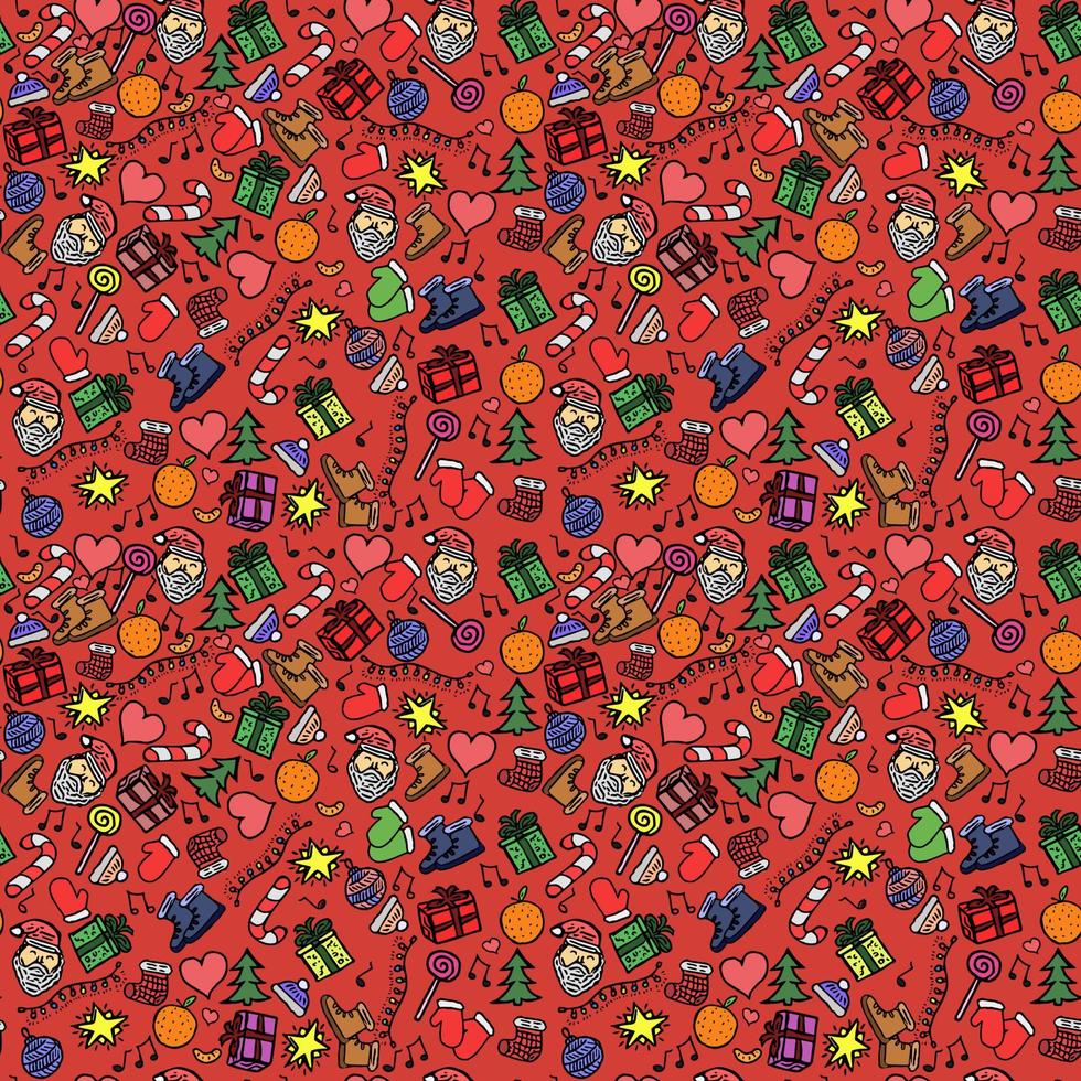 Seamless new year pattern. Vector pattern with doodle new year and christmas icons.