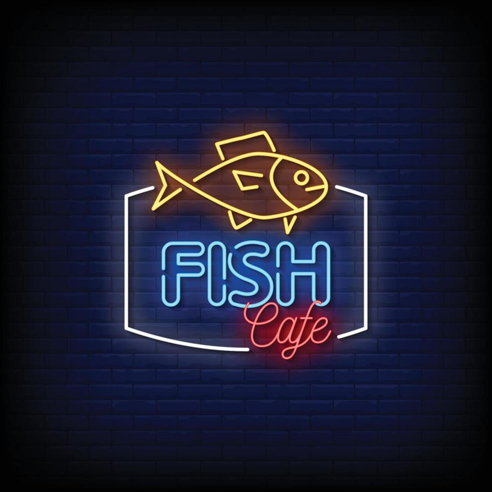 vector de texto de estilo de letreros de neón de café de pescado