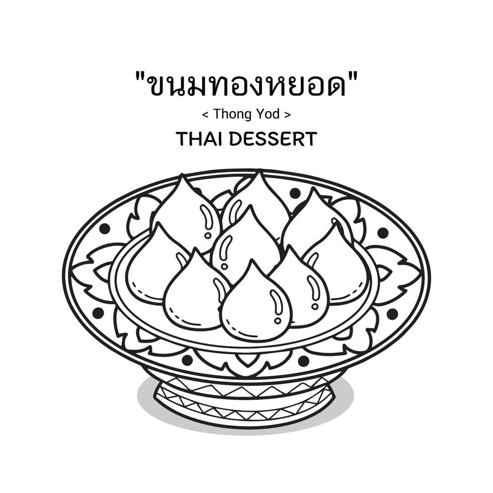 Thai Desserts -Thong Yod serving in a Thai ceramic ware. vector