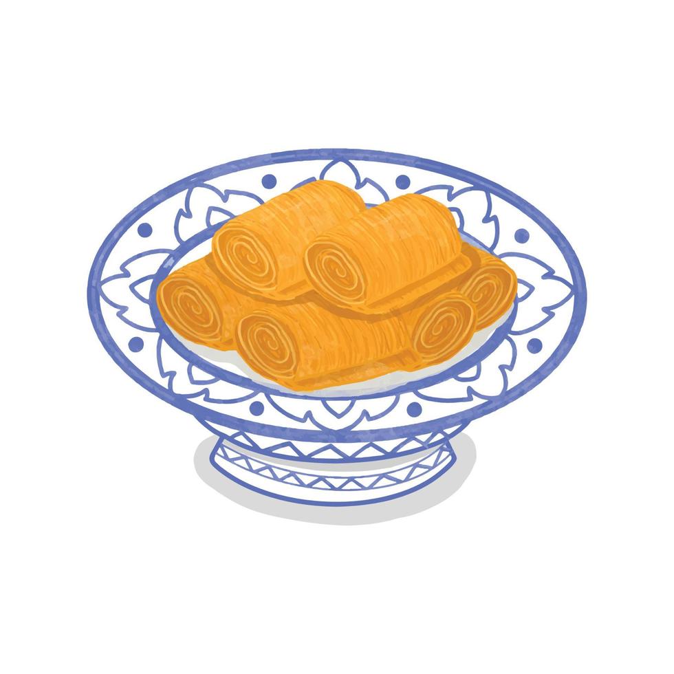 Thai Desserts -Foi Thong serving in a Thai ceramic ware. vector