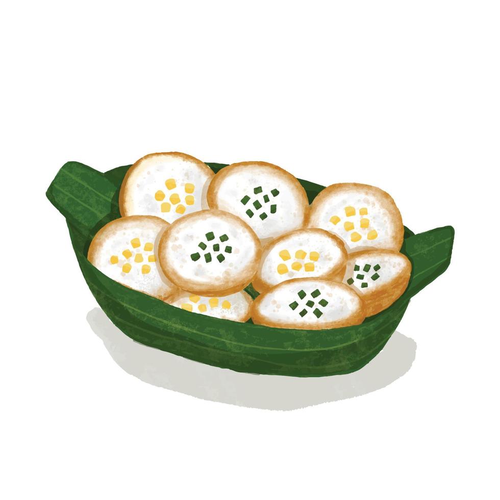 postres tailandeses -kanom krok en hoja de plátano. vector