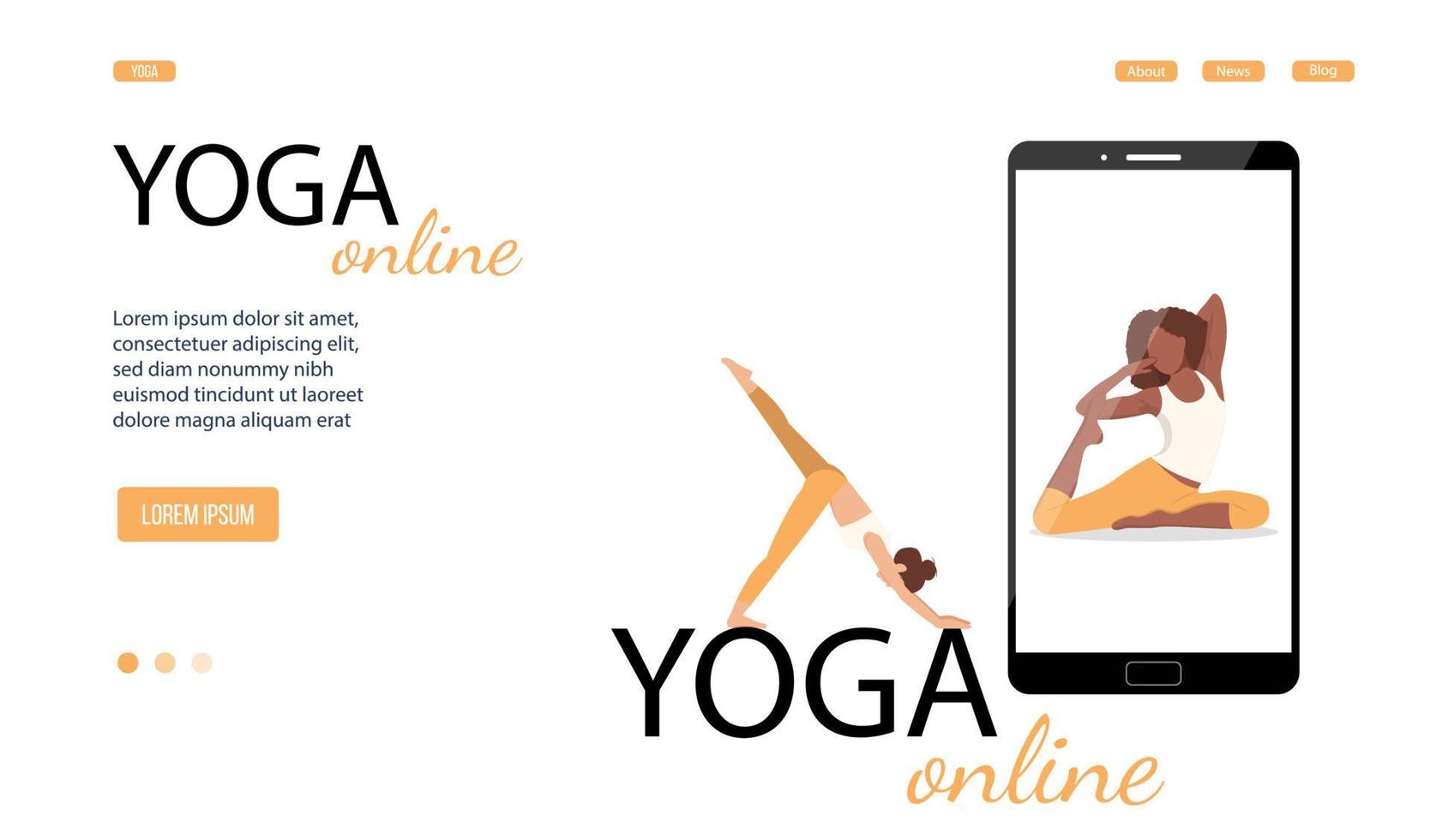 banner de vector o página de destino para la clase de yoga en línea en un teléfono inteligente. ilustración vectorial, eps 10