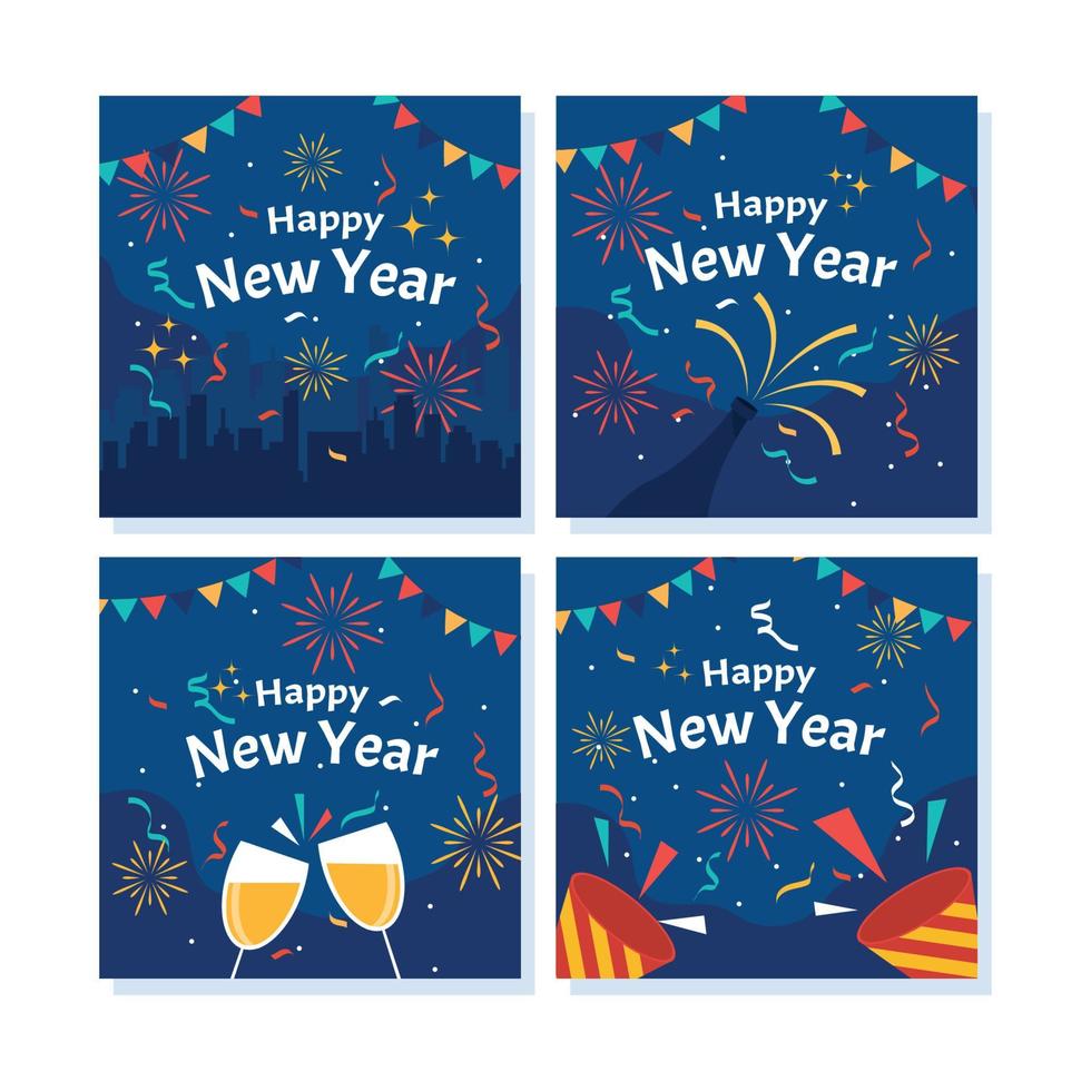 conjunto de plantillas de redes sociales de fiesta de año nuevo vector