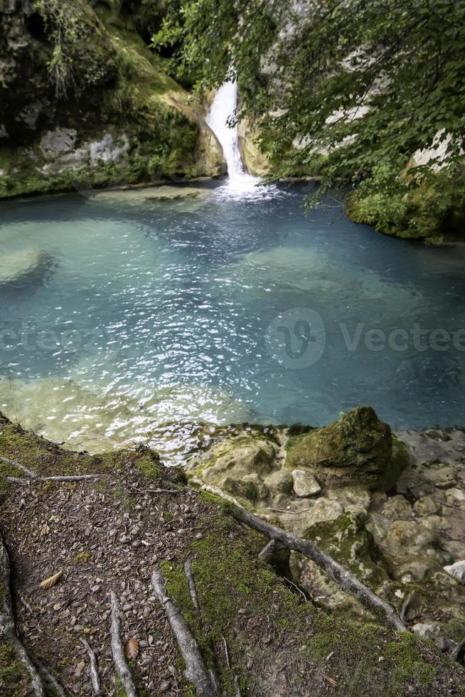 Waterfall in a wild forest photo