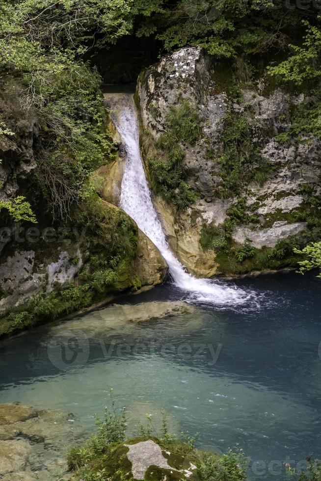 Waterfall in a wild forest photo