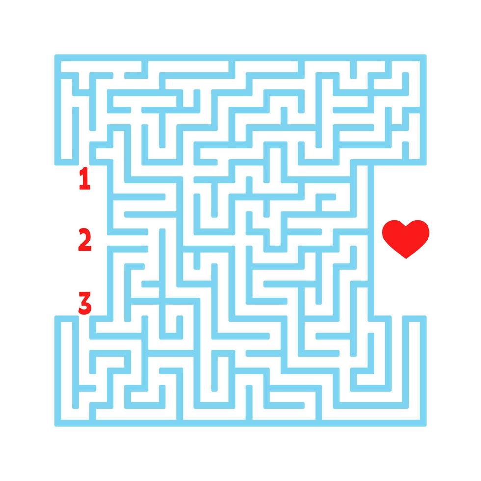 Color square maze. Game for kids. Puzzle for children. Find the right path to the heart. Labyrinth conundrum. Flat vector illustration isolated on white background.