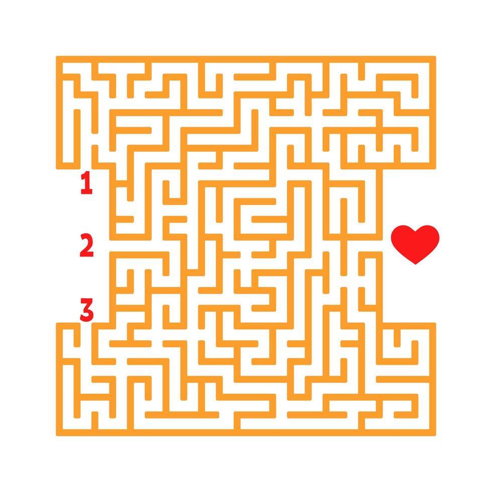 Color square maze. Game for kids. Puzzle for children. Find the right path to the heart. Labyrinth conundrum. Flat vector illustration isolated on white background.
