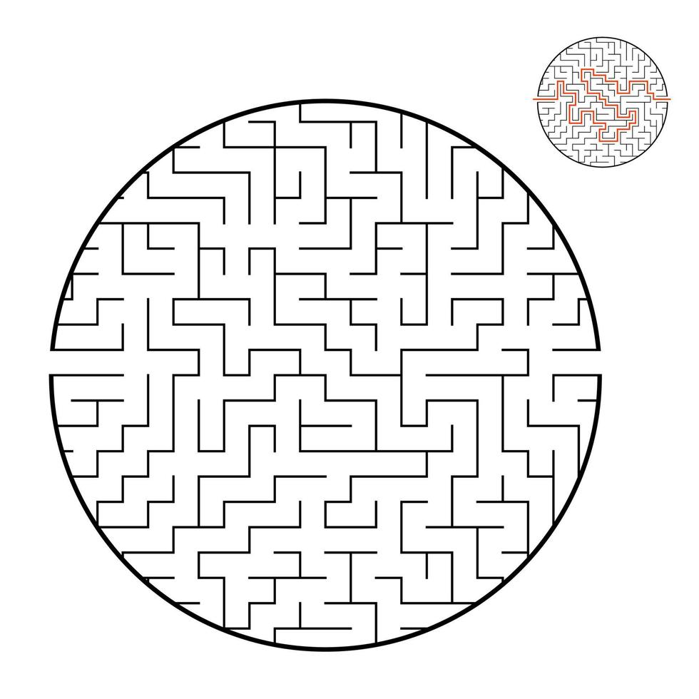 Abstract round maze. Game for kids and adults. Puzzle for children. Labyrinth conundrum. Flat vector illustration isolated on white background. With the correct answer.