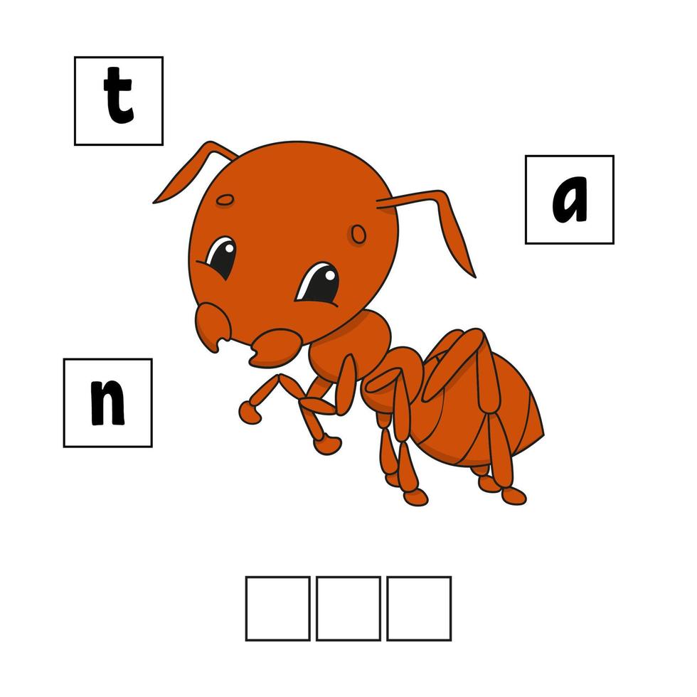 hormiga marrón. rompecabezas de palabras. hoja de trabajo de desarrollo educativo. juego para niños. página de actividad. rompecabezas para niños. acertijo para preescolar. Ilustración de vector aislado plano simple en estilo de dibujos animados lindo.