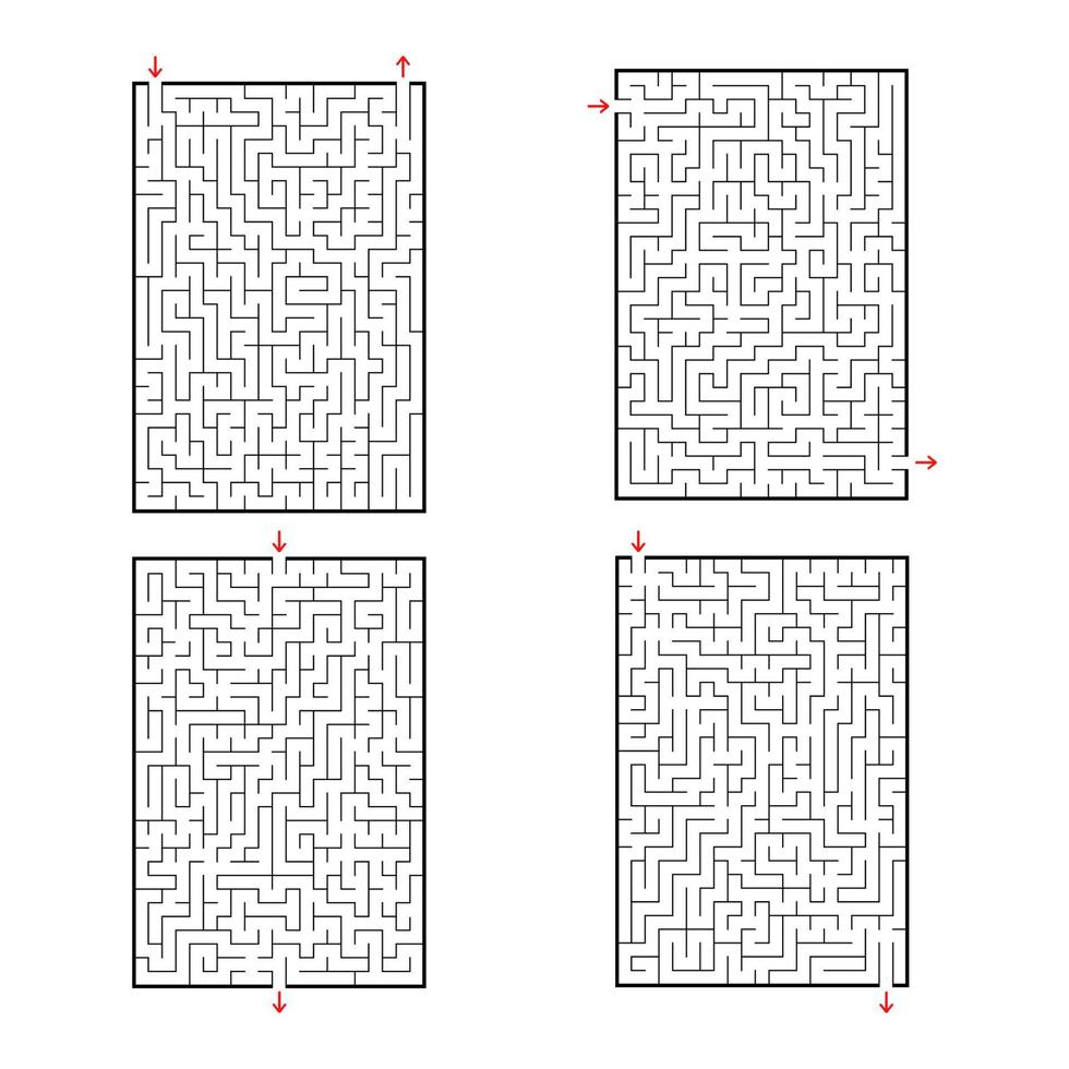 A set of rectangular mazes. Game for kids. Puzzle for children. Labyrinth conundrum. Flat vector illustration isolated on white background.