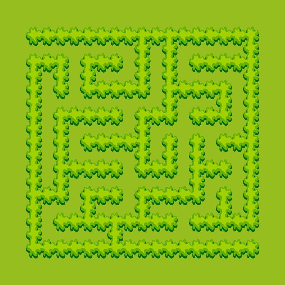 Abstract square labyrinth - green garden, shrubs. Game for kids. Puzzle for children. One entrance, one exit. Labyrinth conundrum. Vector illustration.