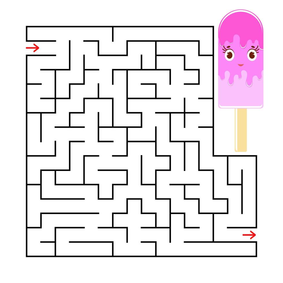 Abstract square maze with a cute color cartoon character. Funny ice