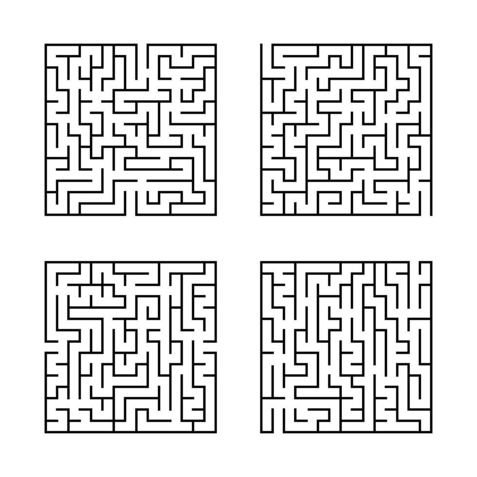 A set of square mazes. Game for kids. Puzzle for children. Labyrinth conundrum. Flat vector illustration isolated on white background.