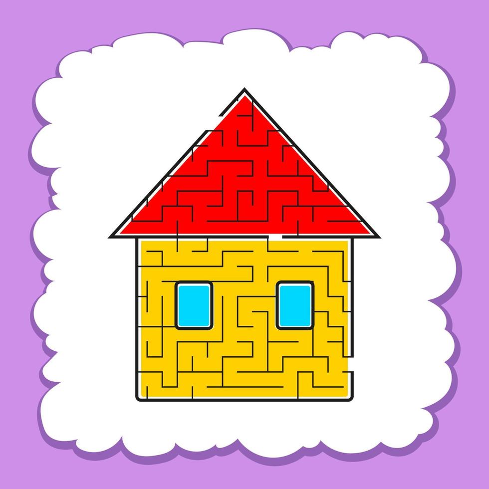 Maze house. Game for kids. Puzzle for children. Cartoon style. Labyrinth conundrum. Color vector illustration. The development of logical and spatial thinking.