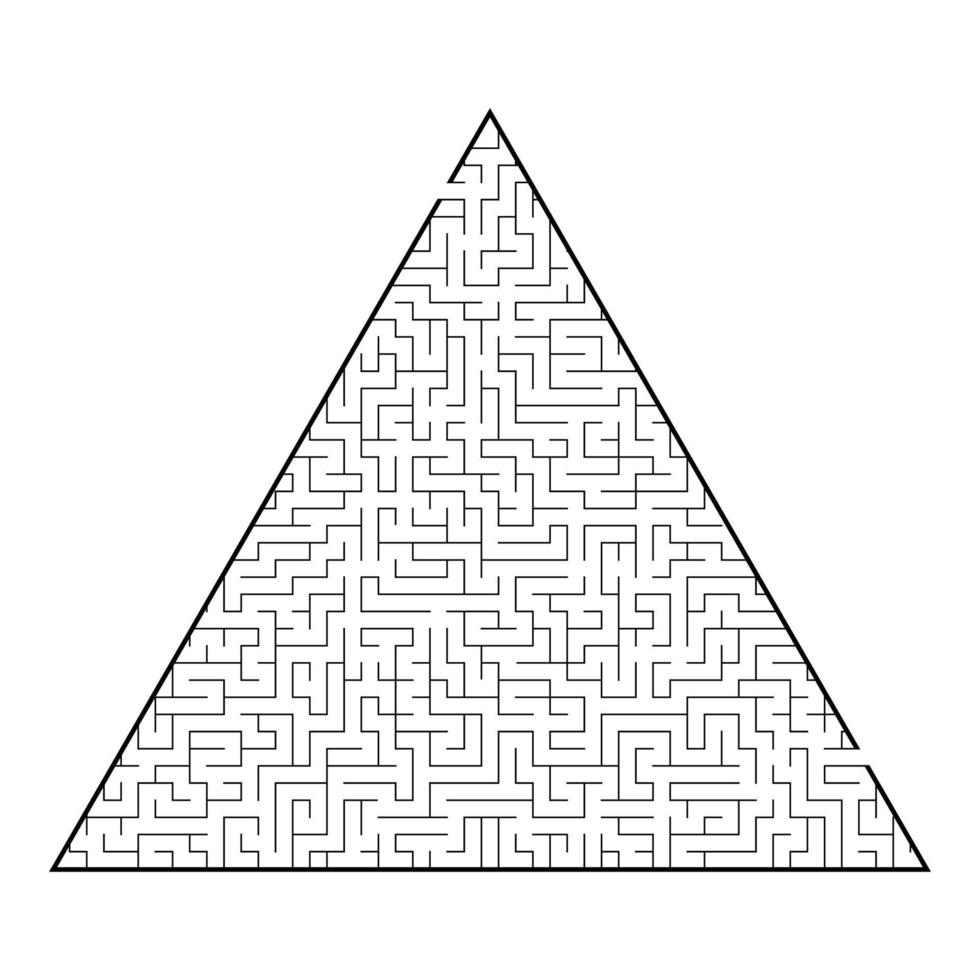 Difficult triangular labyrinth. Game for kids and adults. Puzzle for children. One entrance, one exit. Labyrinth conundrum. Flat vector illustration isolated on white background.