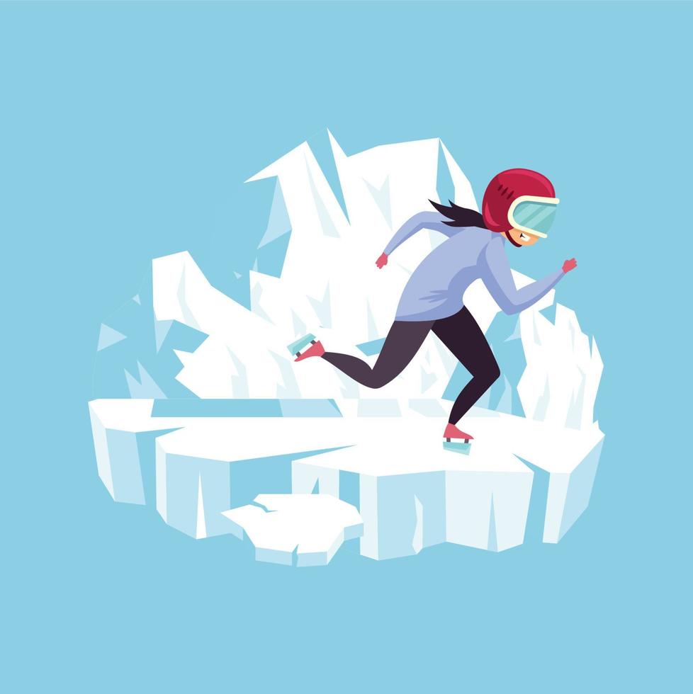 Woman Playing Ice Skating in Winter vector