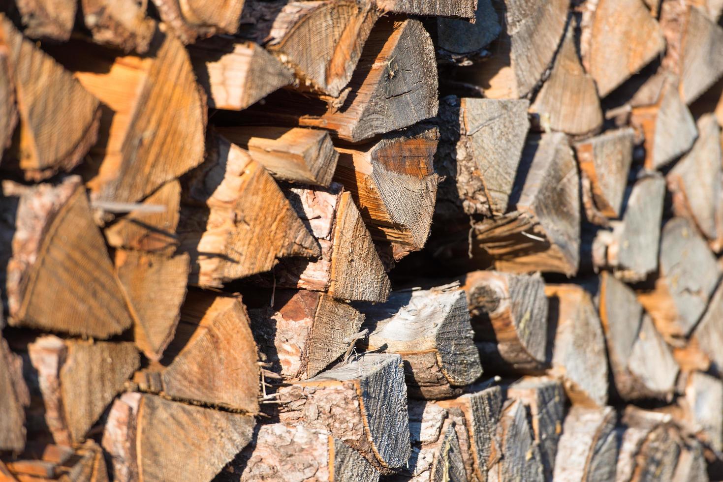 Firewood stacked on swiss alps photo