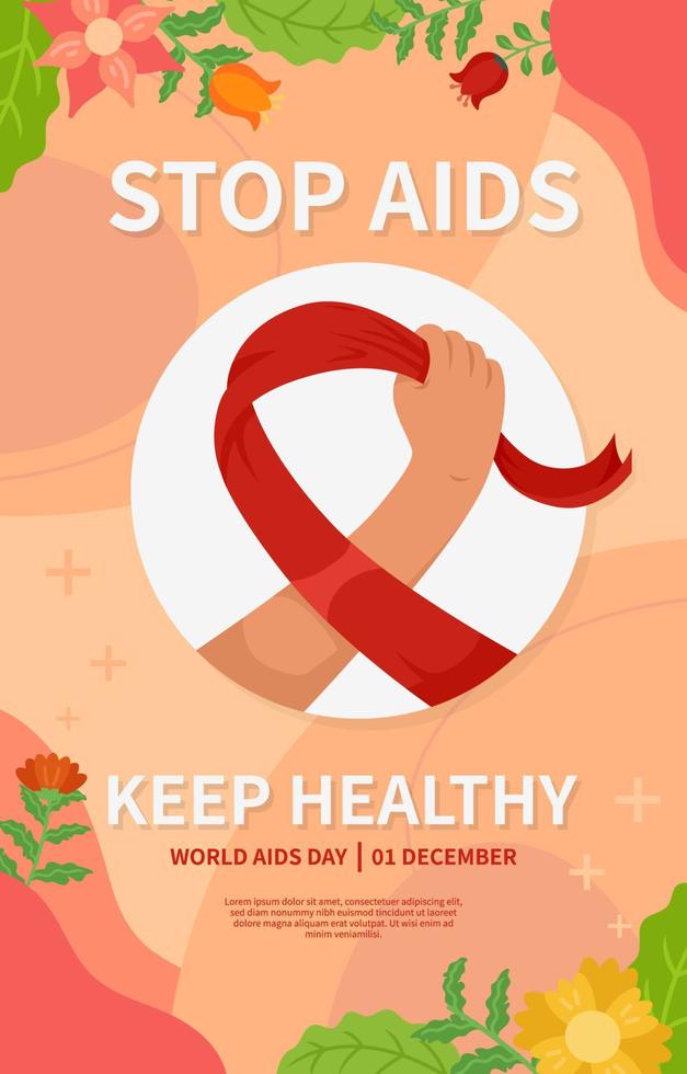 World AIDS Day Poster with Floral Decoration vector