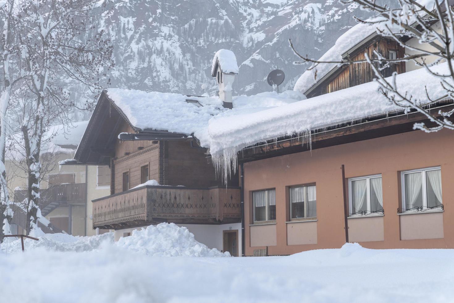 After the snowfall. Last lights of the twilight in Sappada. Magic of the Dolomites photo