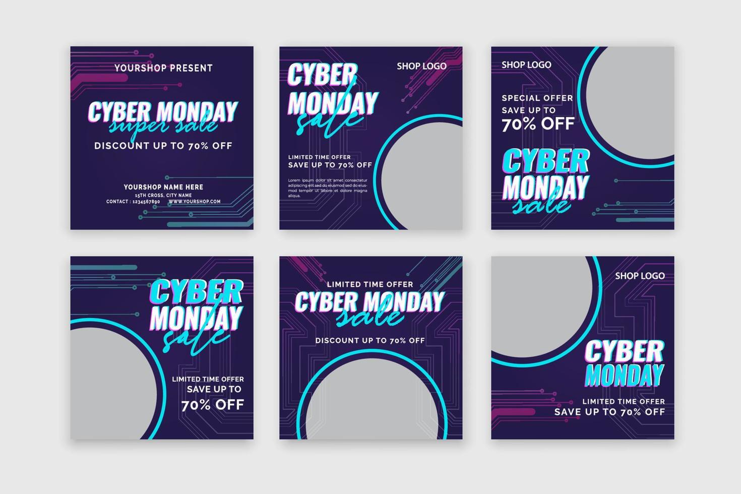 plantilla de publicación de redes sociales de venta cyber monday vector