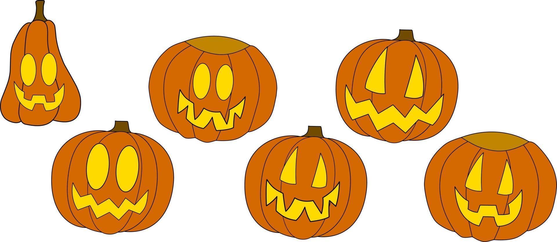 Halloween vector clipart isolated classic pumpkins collection