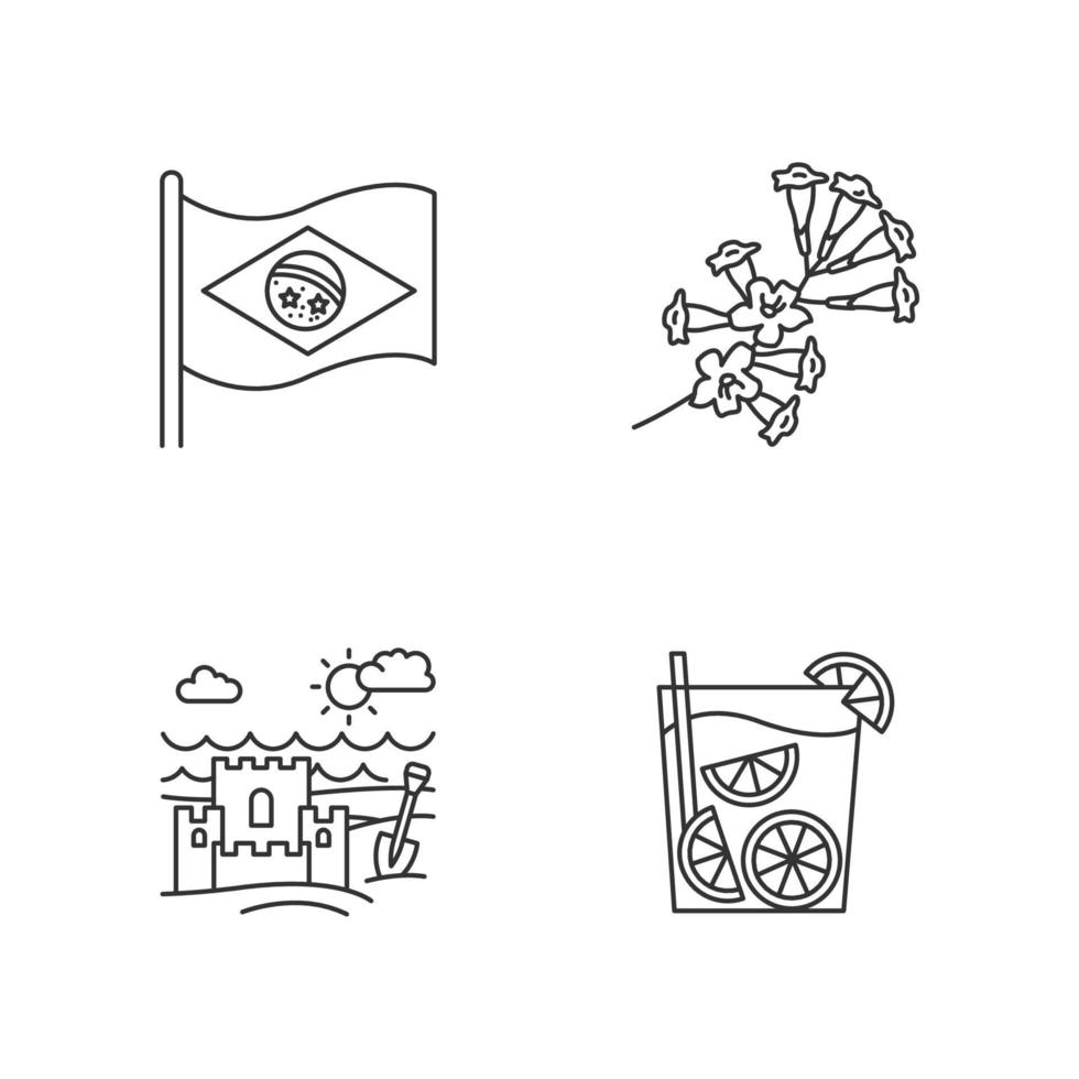 Brazilian carnival hat pixel perfect linear icons set vector