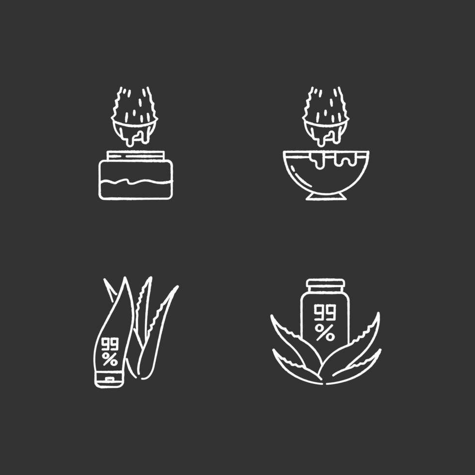 Aloe vera chalk white icons set on black background vector