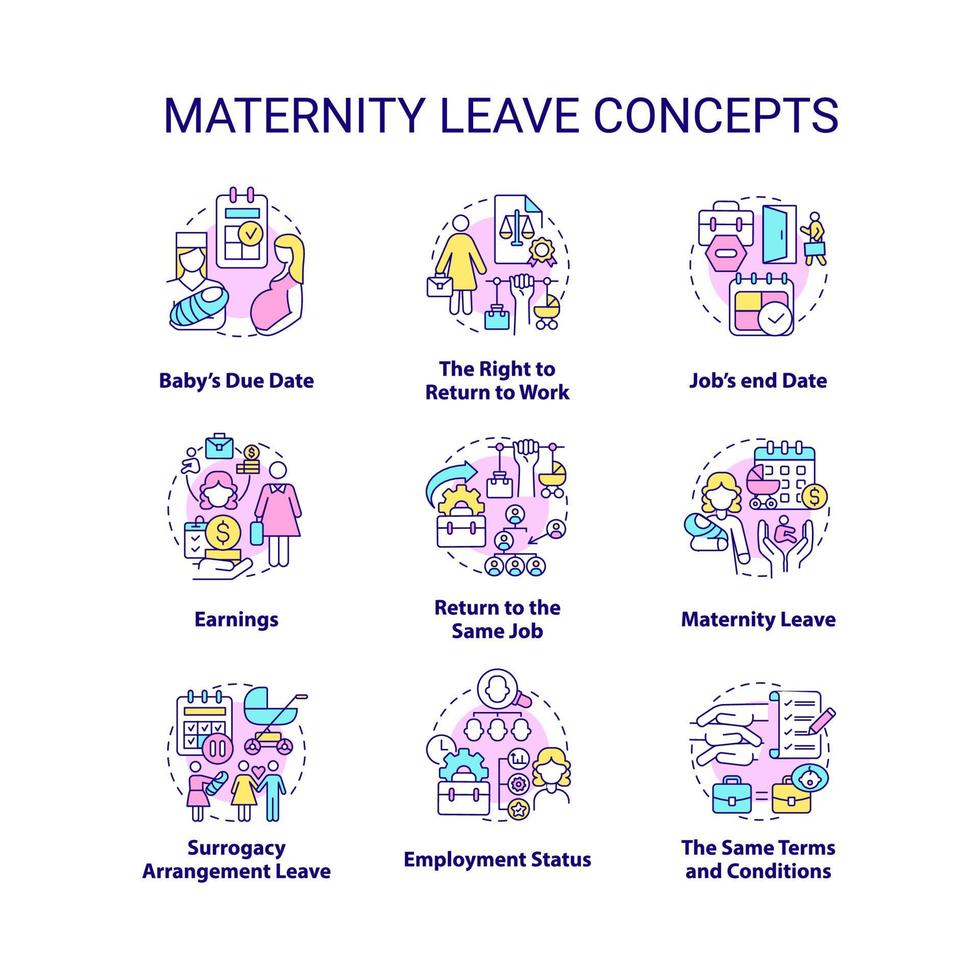 Conjunto de iconos de concepto relacionado con la licencia de maternidad vector