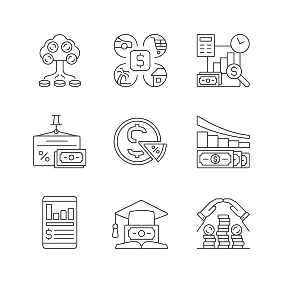 Finance linear icons set vector