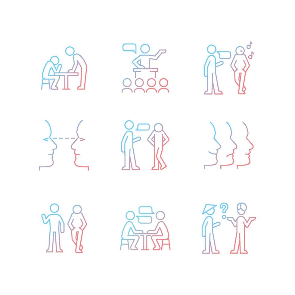 Communication process gradient linear vector icons set