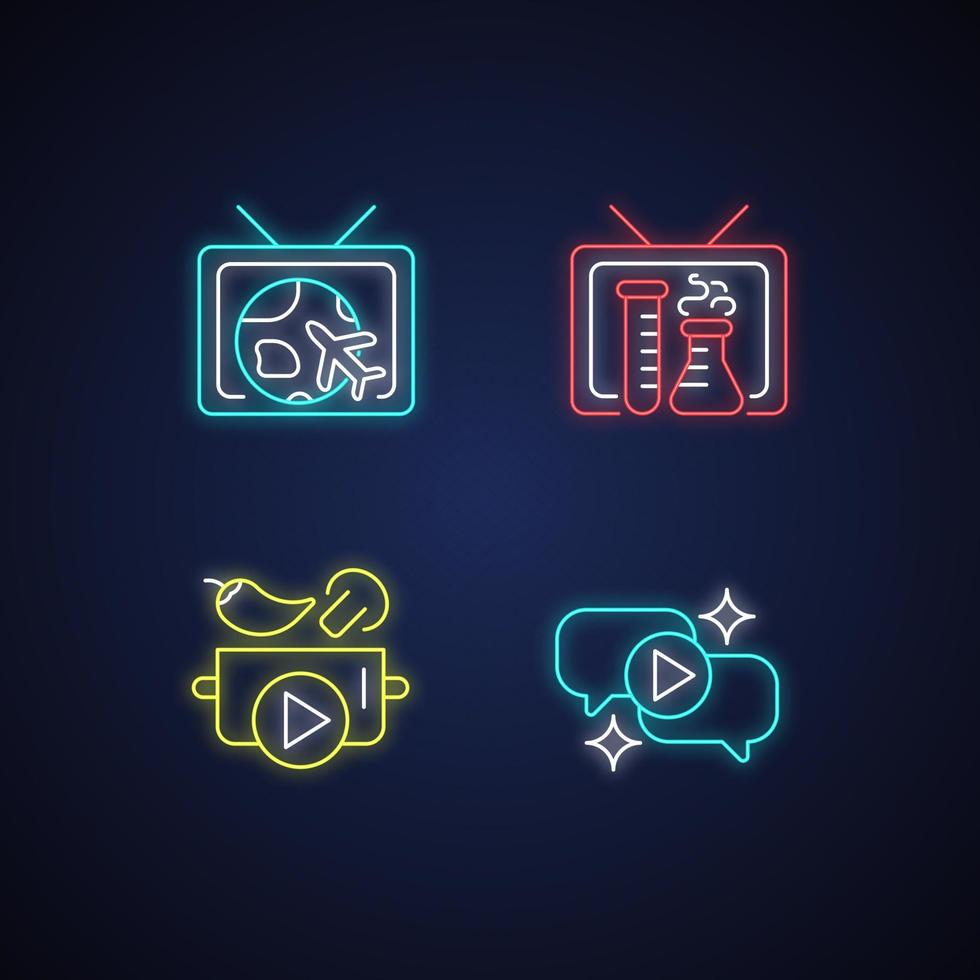 TV series neon light icons set vector