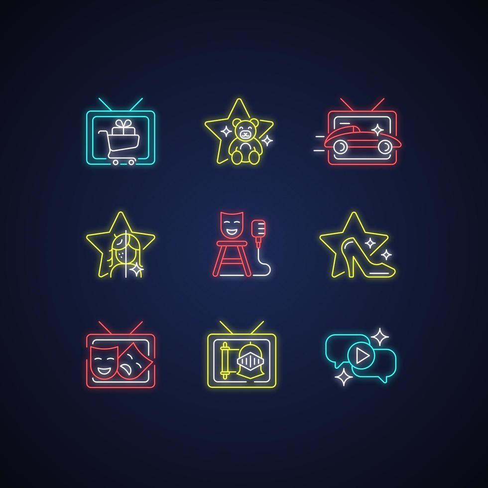 Television show neon light icons set vector