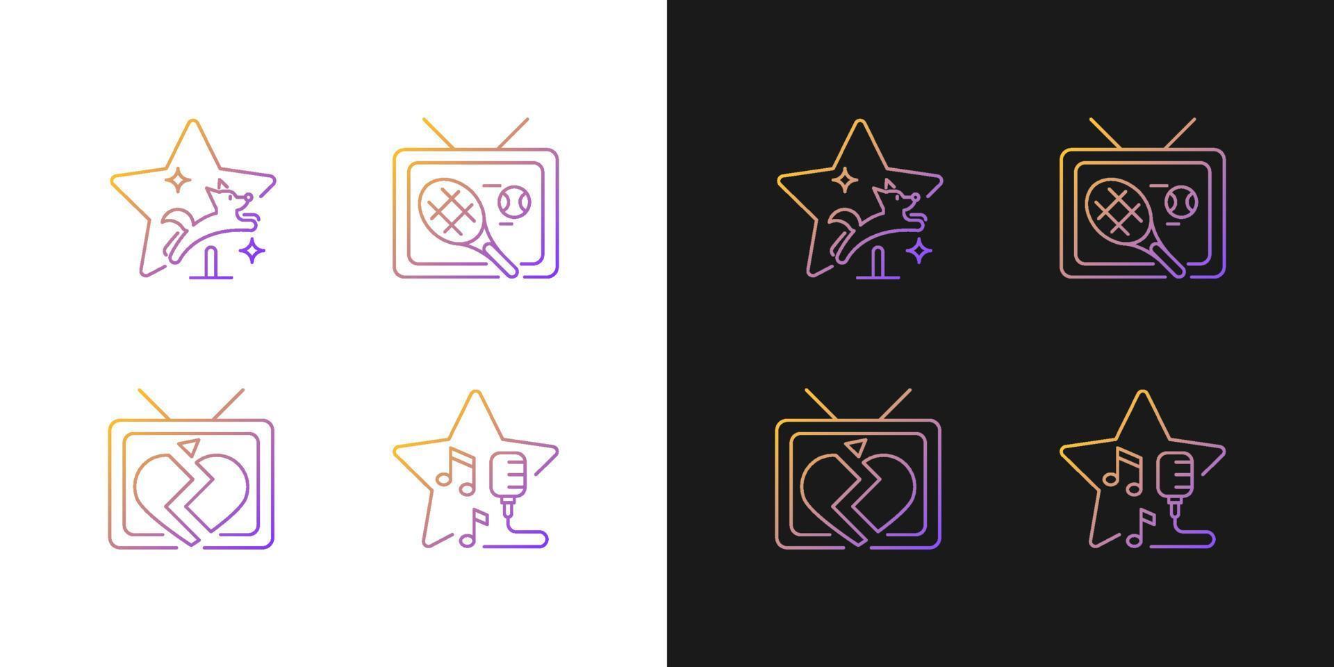 Television series genres gradient icons set for dark and light mode vector