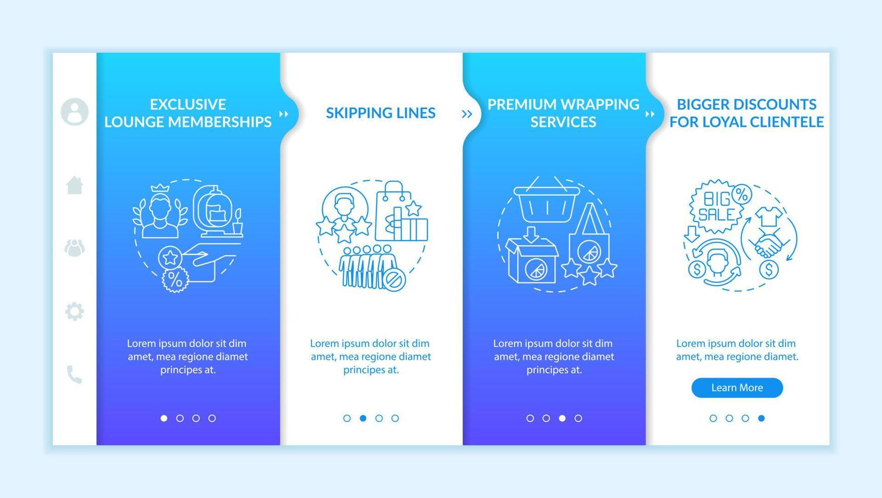 Loyalty program bonuses onboarding vector template