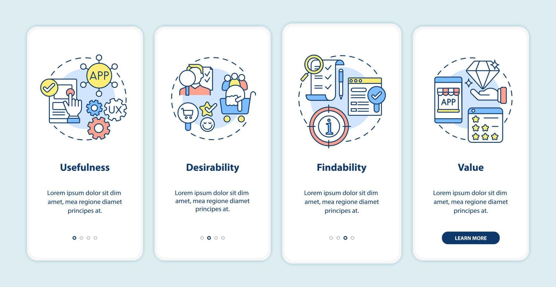 UX principles onboarding mobile app page screen vector