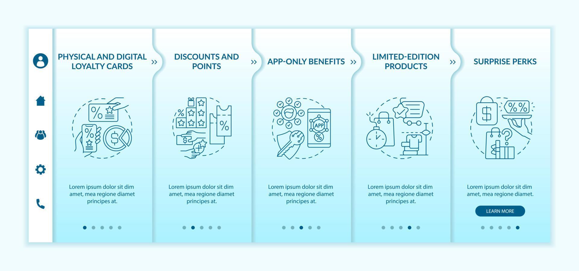 Grocery shop loyalty program ideas onboarding vector template