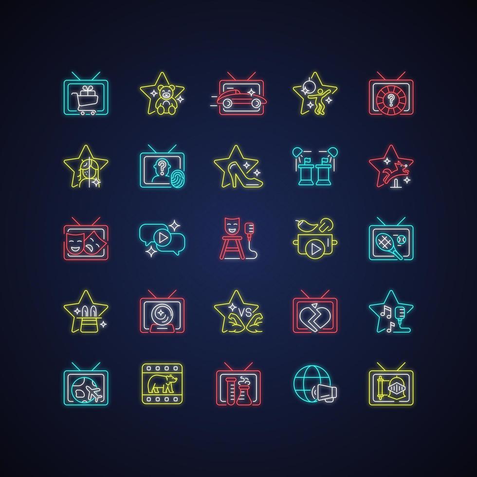 TV show neon light icons set vector