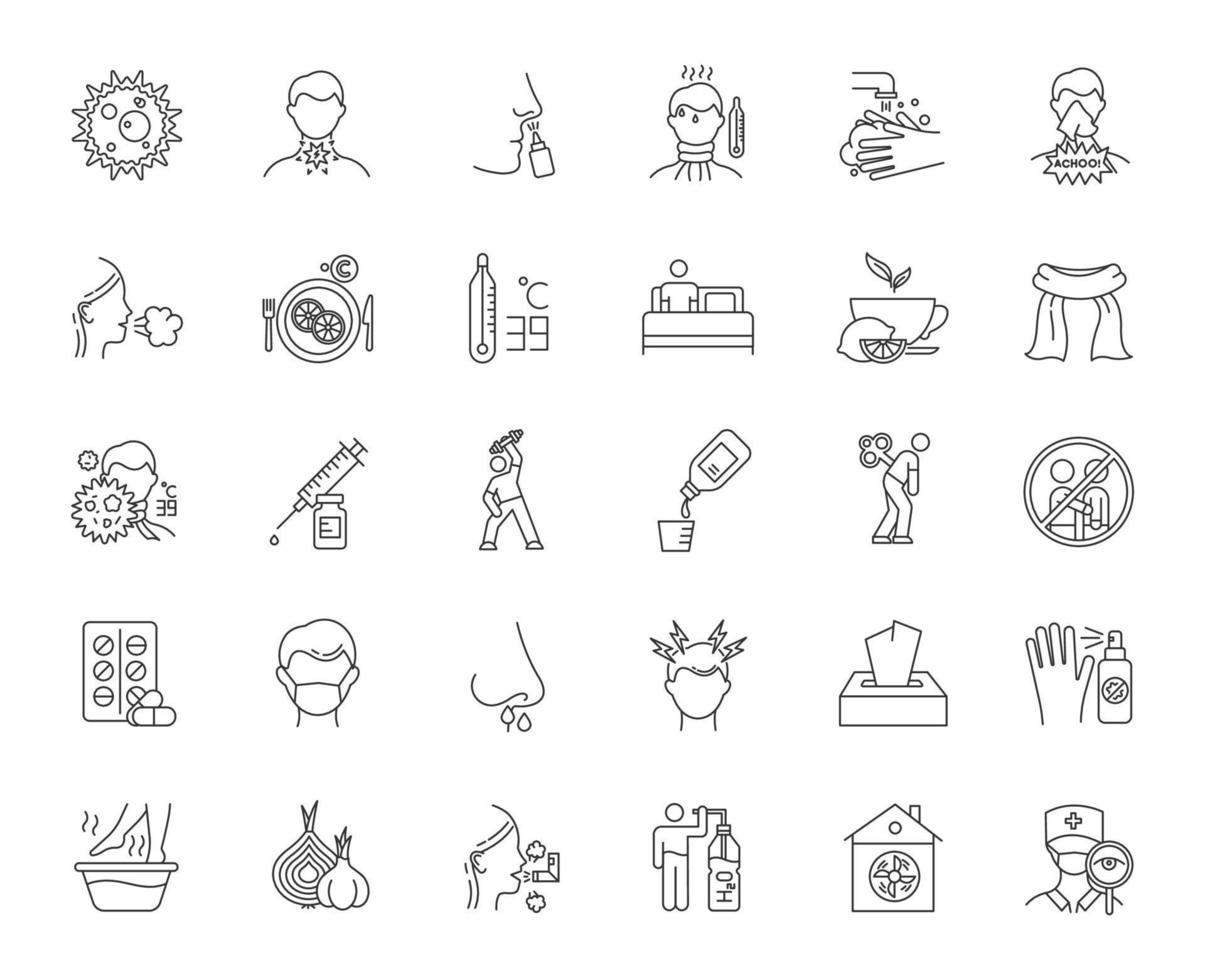 Common cold linear icons set vector
