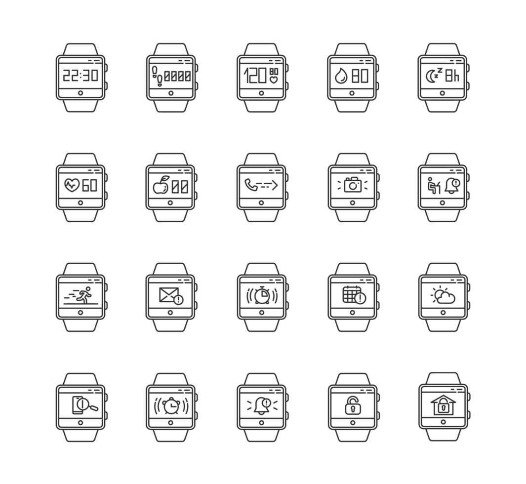 Fitness tracker functions linear icons set 3562452 Vector Art at Vecteezy