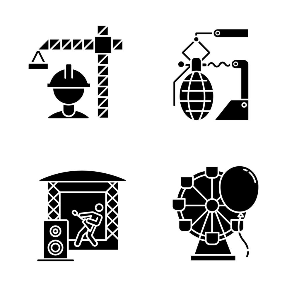 conjunto de iconos de glifo de tipos de industria vector