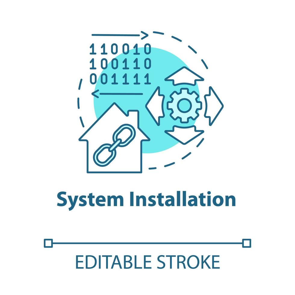 Icono de concepto turquesa de instalación del sistema vector